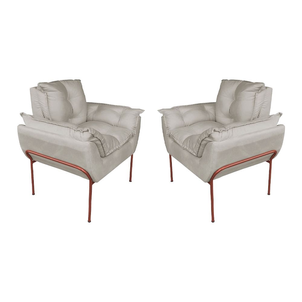 Kit 2 Poltronas Escritório Base Cobre Suede Bege - Vallisa Decor