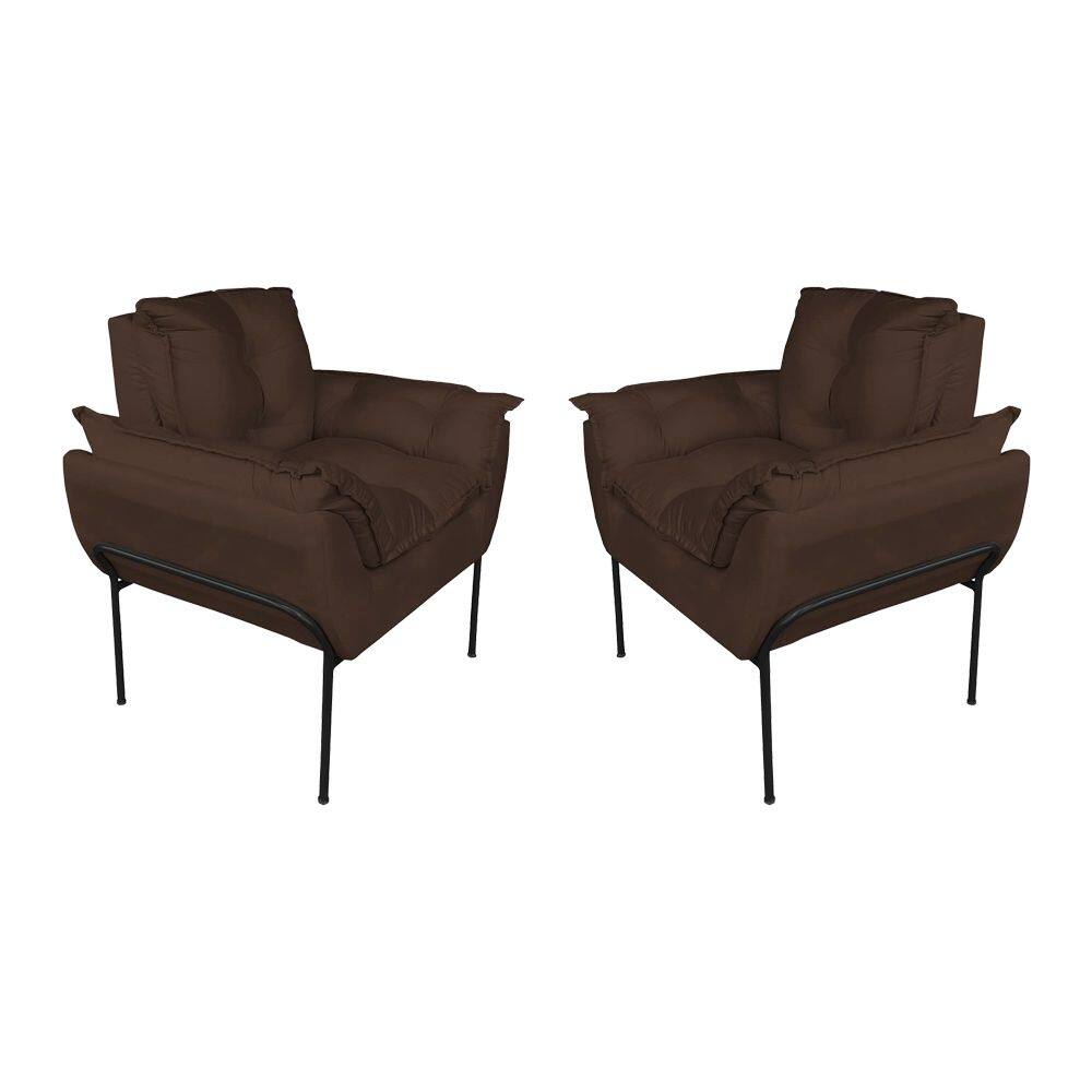 Kit Poltrona Moderna Base Preta Suede Marrom - Vallisa Decor
