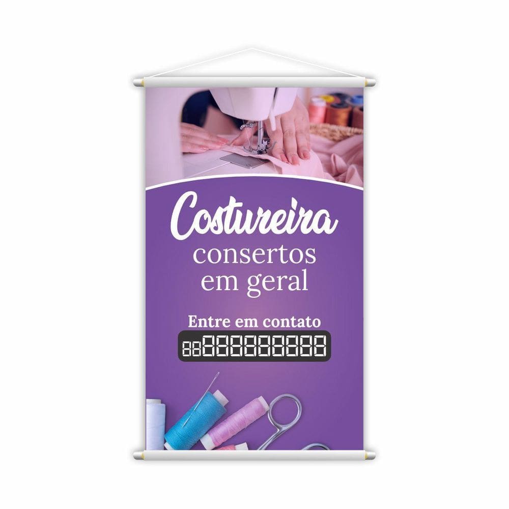 Banner Costureira Consertos Em Geral Contato Roxo 60X40Cm