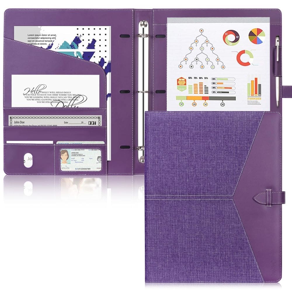 Organizador de fichário Padfolio Toplive de 3 anéis A4 em couro PU roxo
