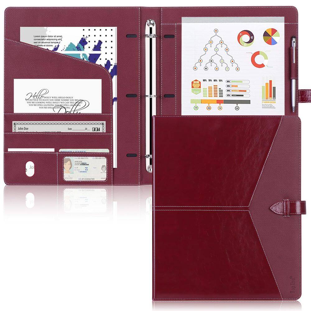 Organizador de fichário Padfolio Toplive de 3 anéis A4 PU Leather Wine