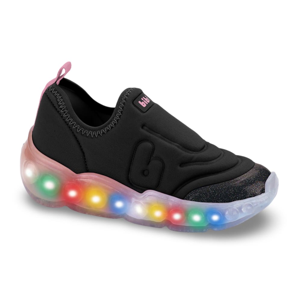 Tênis Infantil de Luz Menina Bibi Roller Celebration 3.0 Preto Rosa Matte