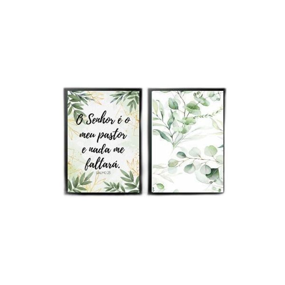 Kit 2 Quadros Evangélicos Salmo 23 33X24 Com Vidro - Preta