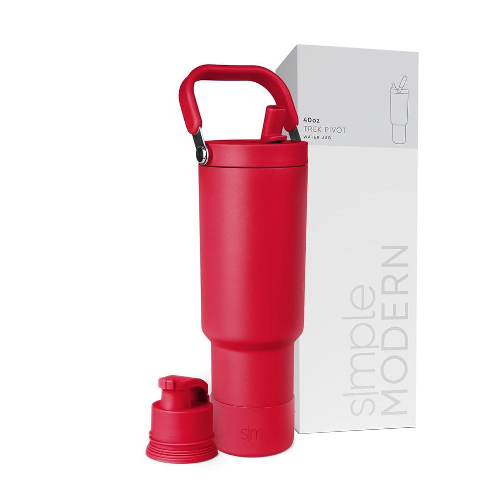 Garrafa de água Simple Modern Trek Pivot 1,2 L com alça vermelha