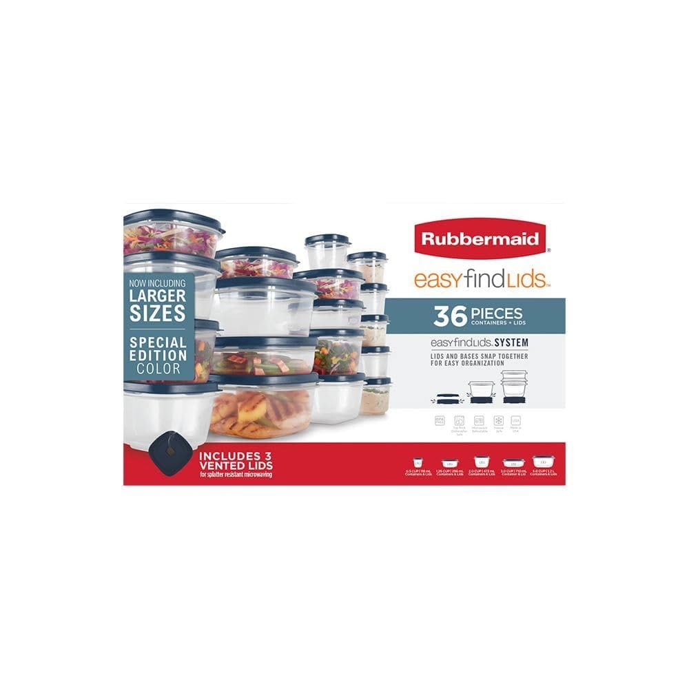 Conjunto de recipientes de armazenamento de alimentos Rubbermaid Easy FindLids 36 unidades