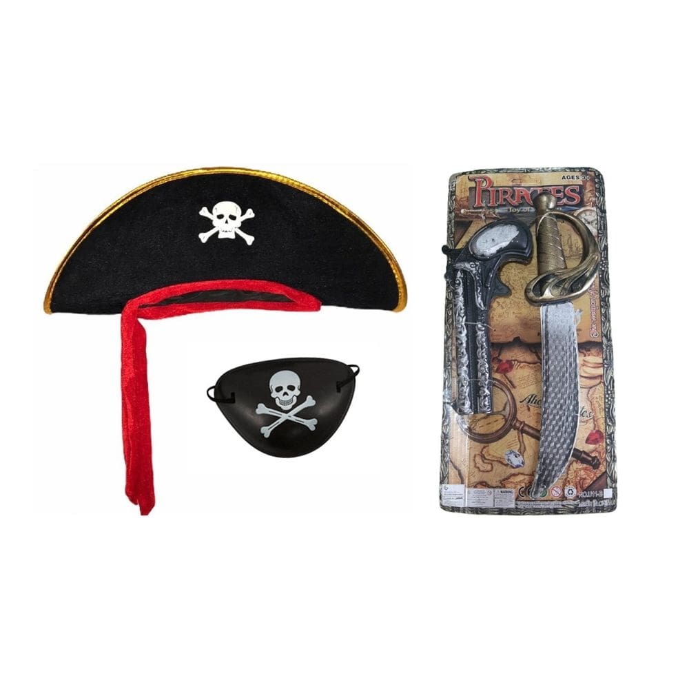 Kit Pirata Marujo Chapeu Faca Tapa Olho Carnaval Festa