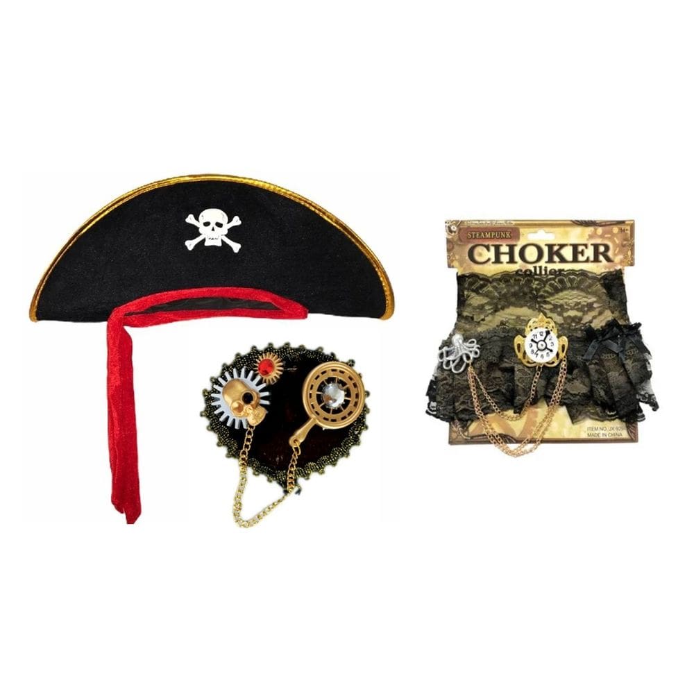 Pirata Marujo Chapeu Tapa Olho Colar Carnaval Halloween