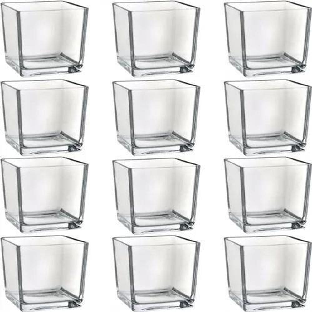 Kit 12 Porta Vela De Vidro Quadrado Castiçal 100 Ml