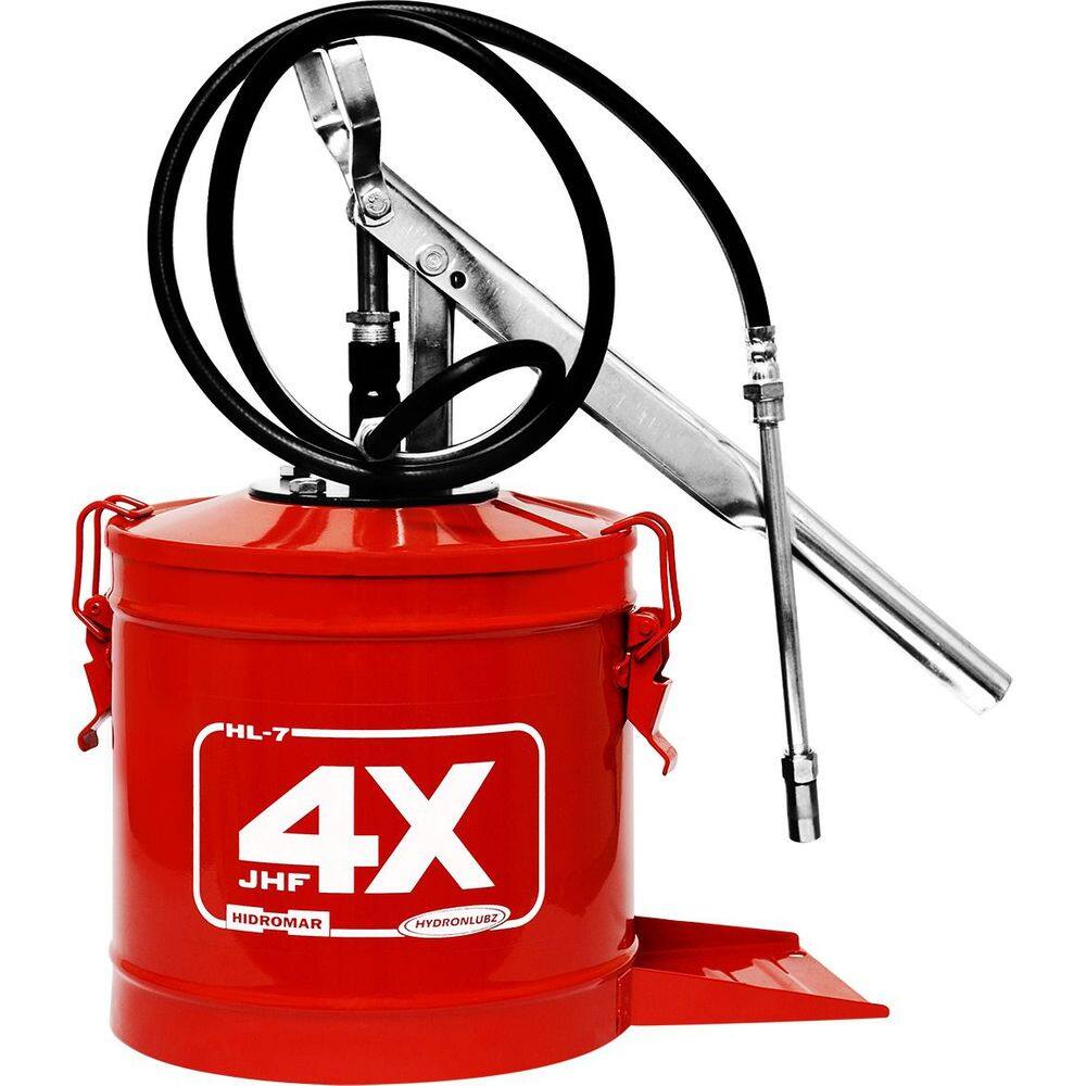 Balde Graxa 07 kg Vermelho - Chapa Aço - Mangueira 1,3m