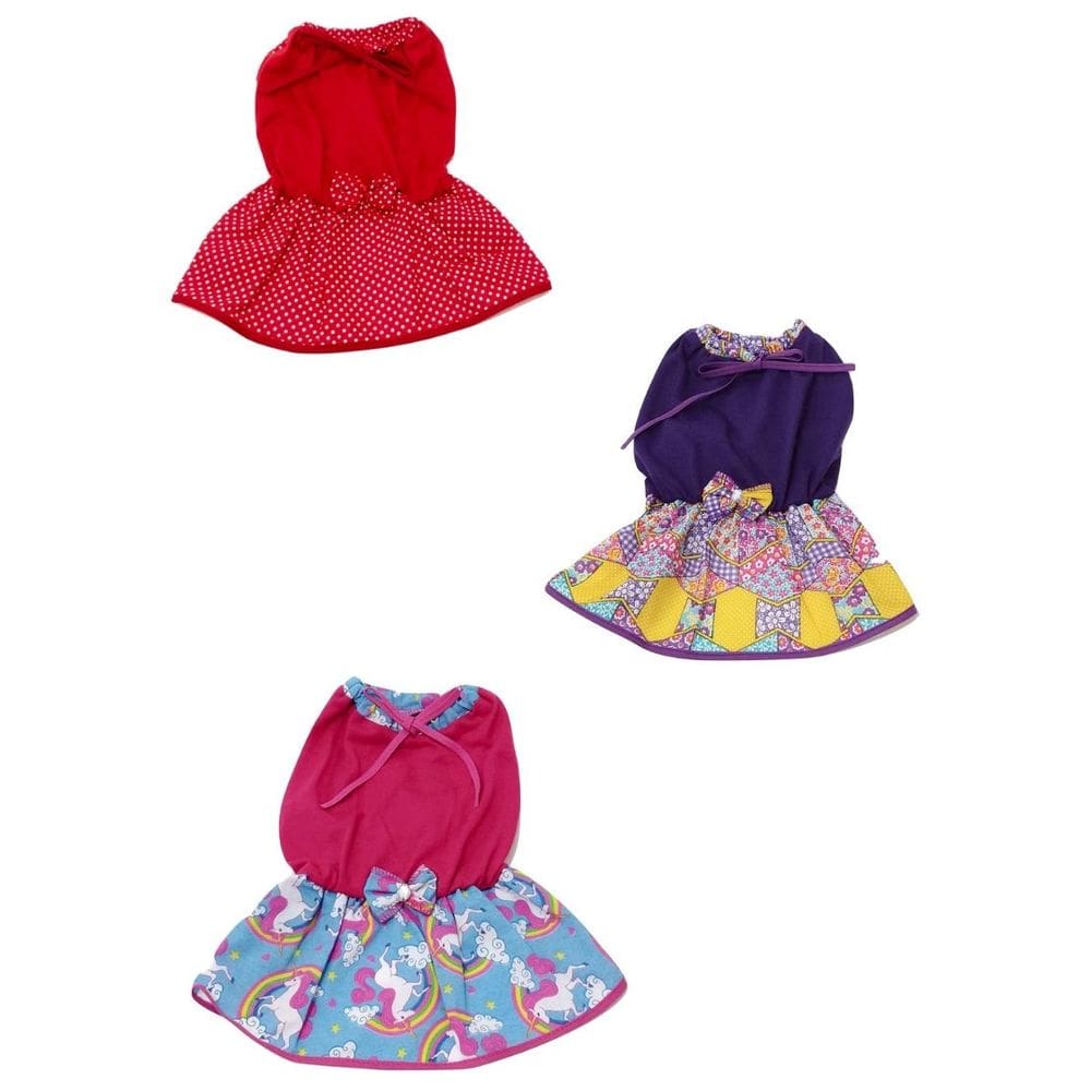 Kit 3 Vestidos Verão p/ Cachorro - Vermelho, Rosa, Lilás - G