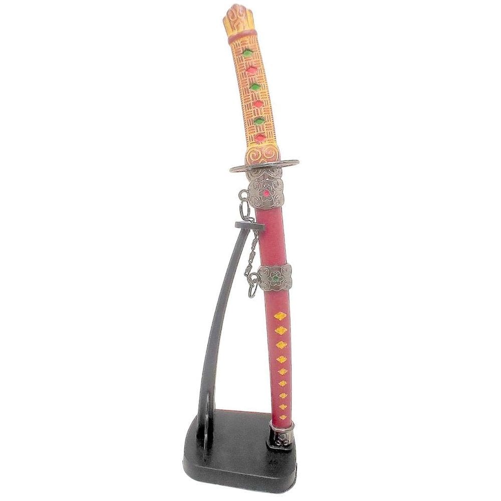 Mini Katana Abridor De Cartas Enfeite Suporte Samurai 24 Cm