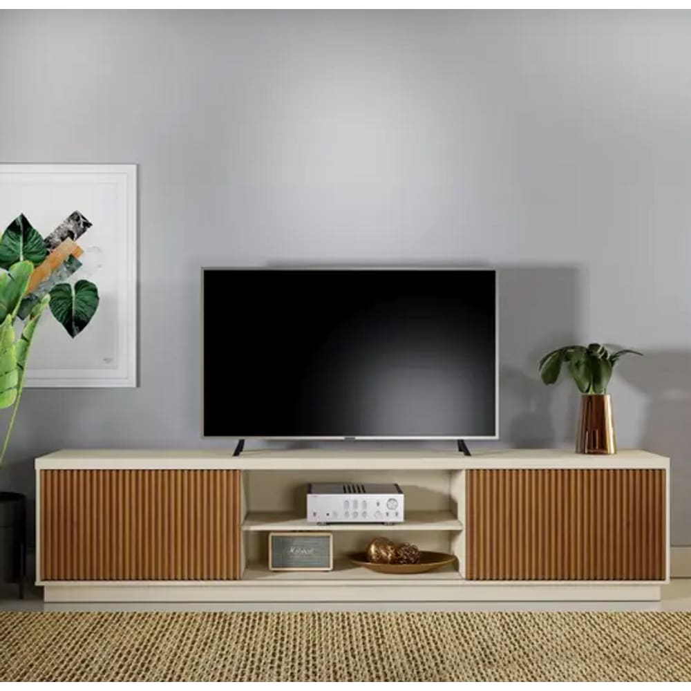 Rack Para Tv Até 75" 2 Portas 2 Nichos 1,80 Valencia Naturalle/Off White - Mavaular
