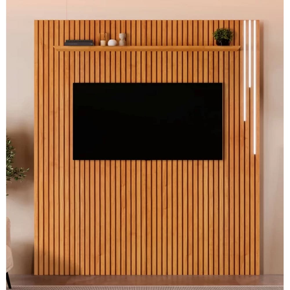 Painel Ripado Paris 183cm X 250cm com Led e Prateleira Naturalle - Mavaular