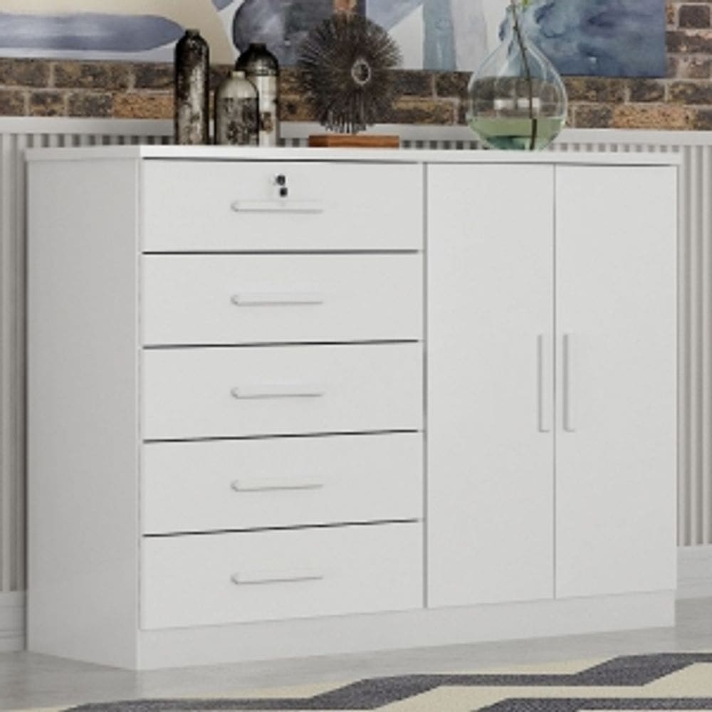 Cômoda Com Sapateira Space 5 Gavetas - Móveis Novo Horizonte Branco