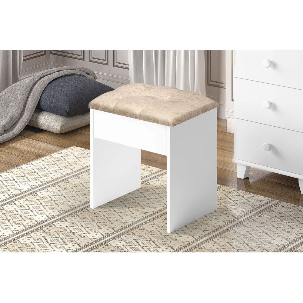Banqueta Estofada Para Penteadeira Camarim Branco