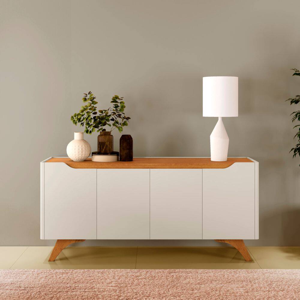 Buffet 4 Portas Moderno Atenas Off White/Naturalle - Mavaular Móveis