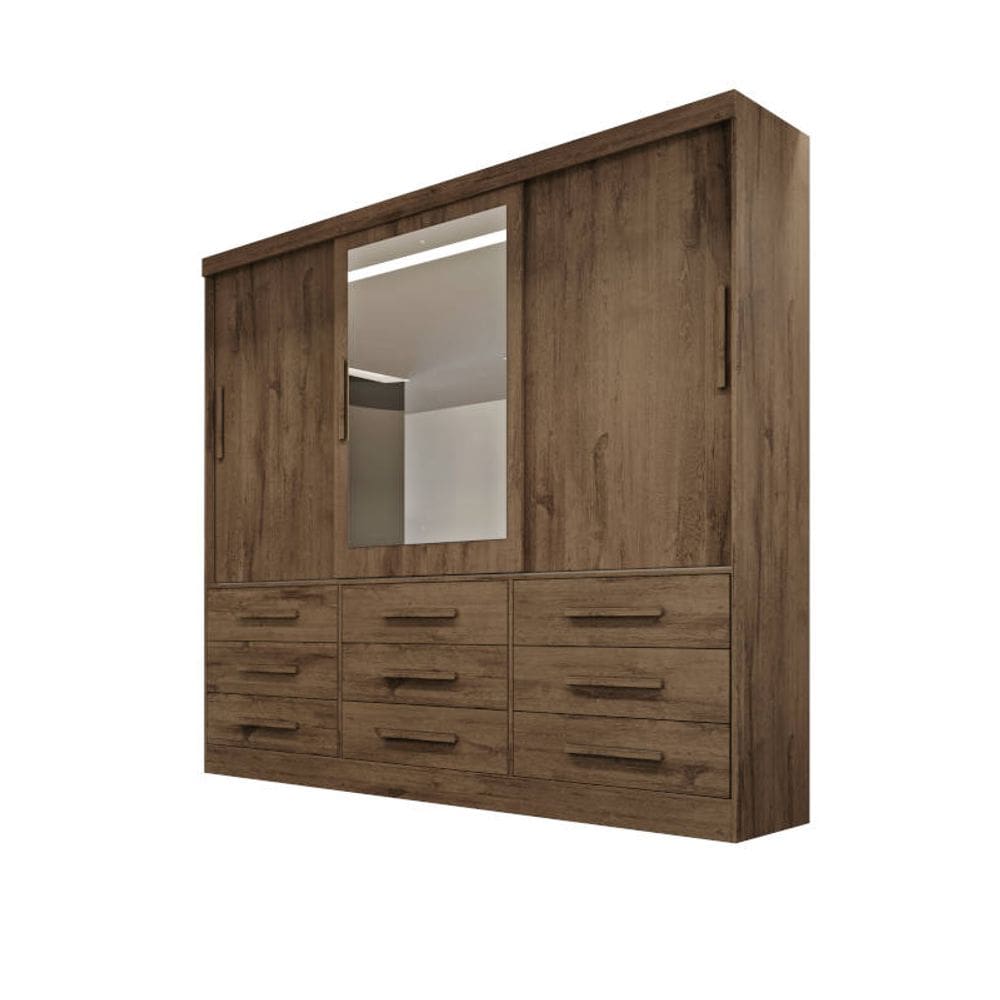 Guarda-roupa casal 3 portas espelho 9 gavetas 2,11m - Turim-Avelã - Bianchi Móveis