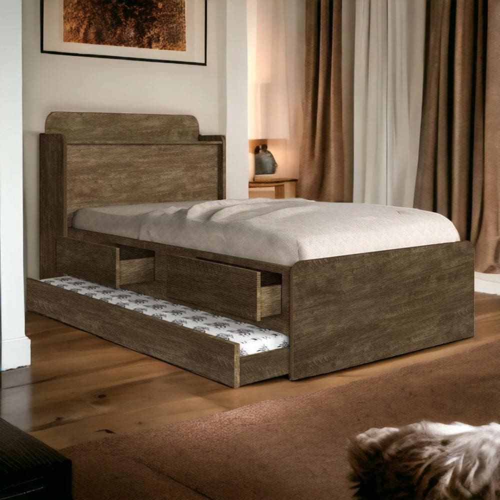 Cama Tamires Baú Castanho com Auxiliar