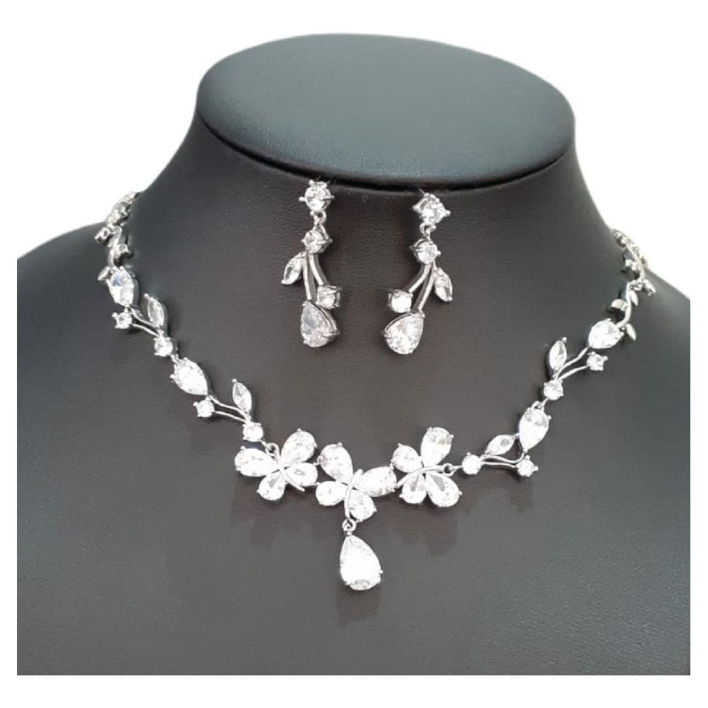 Colar E Brinco Noiva Zircônia Prata Festa Debutante Luxo