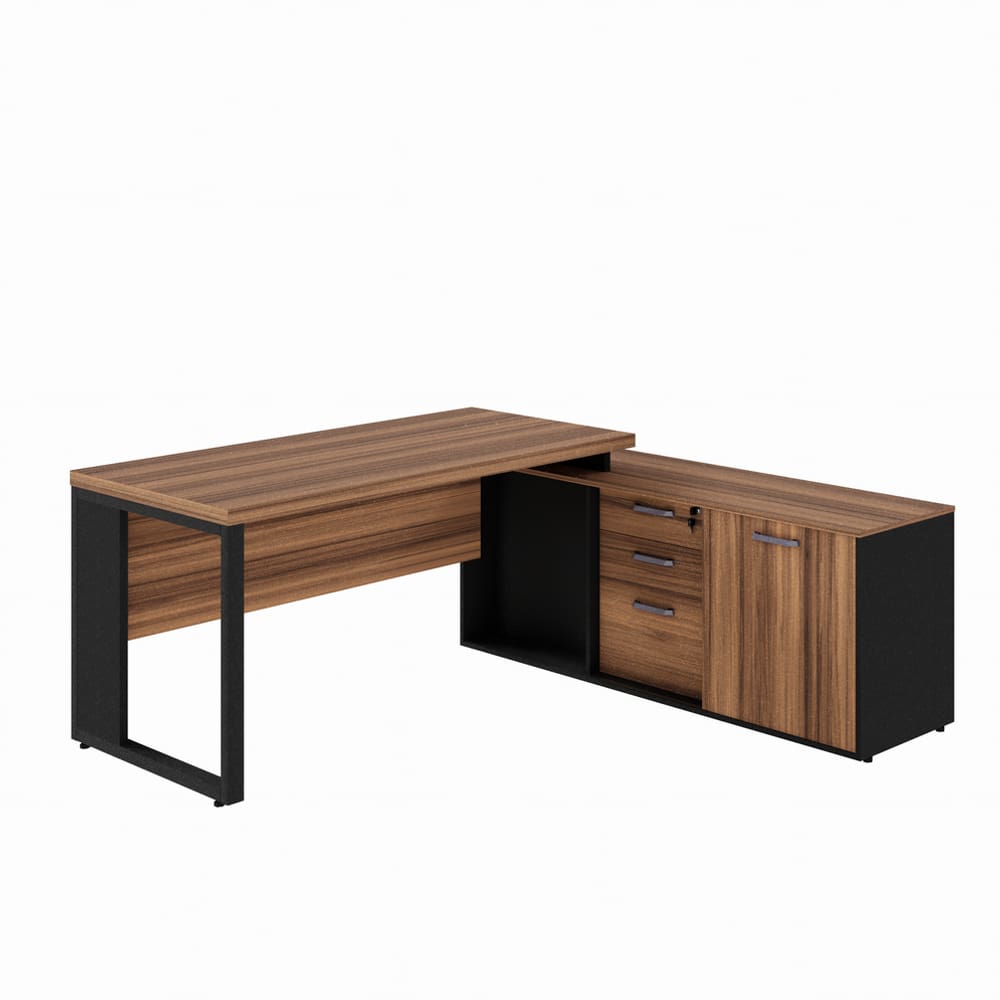 Mesa Diretor em L Start 1,80 x 1,60 c/ Armário - Nogal/Preto