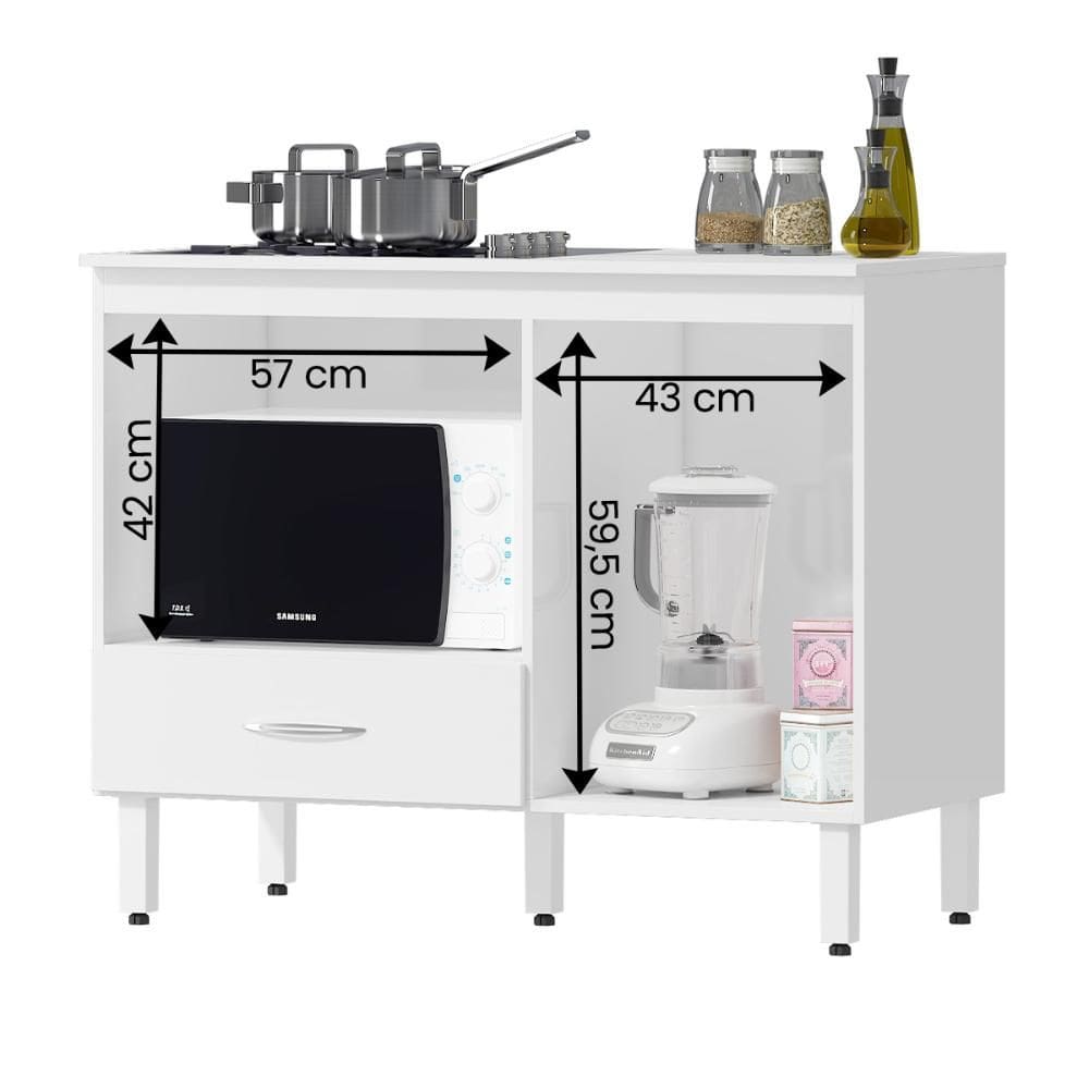 Balcão Cozinha Cooktop Blane 105cm com 1 Porta e 1 Gaveta