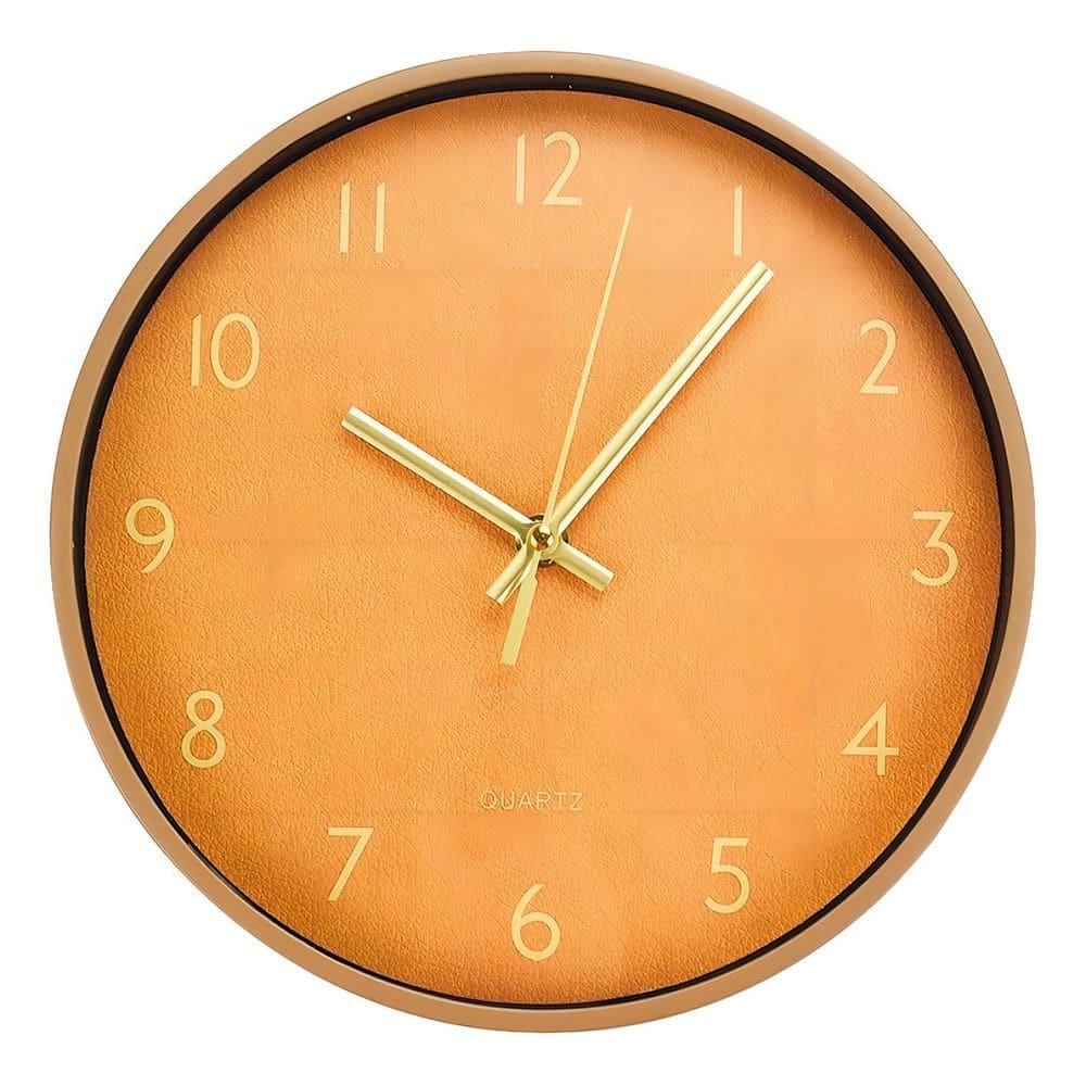 Relógio De Parede Vintage Laranja Ponteiros Dourados 29,5 cm