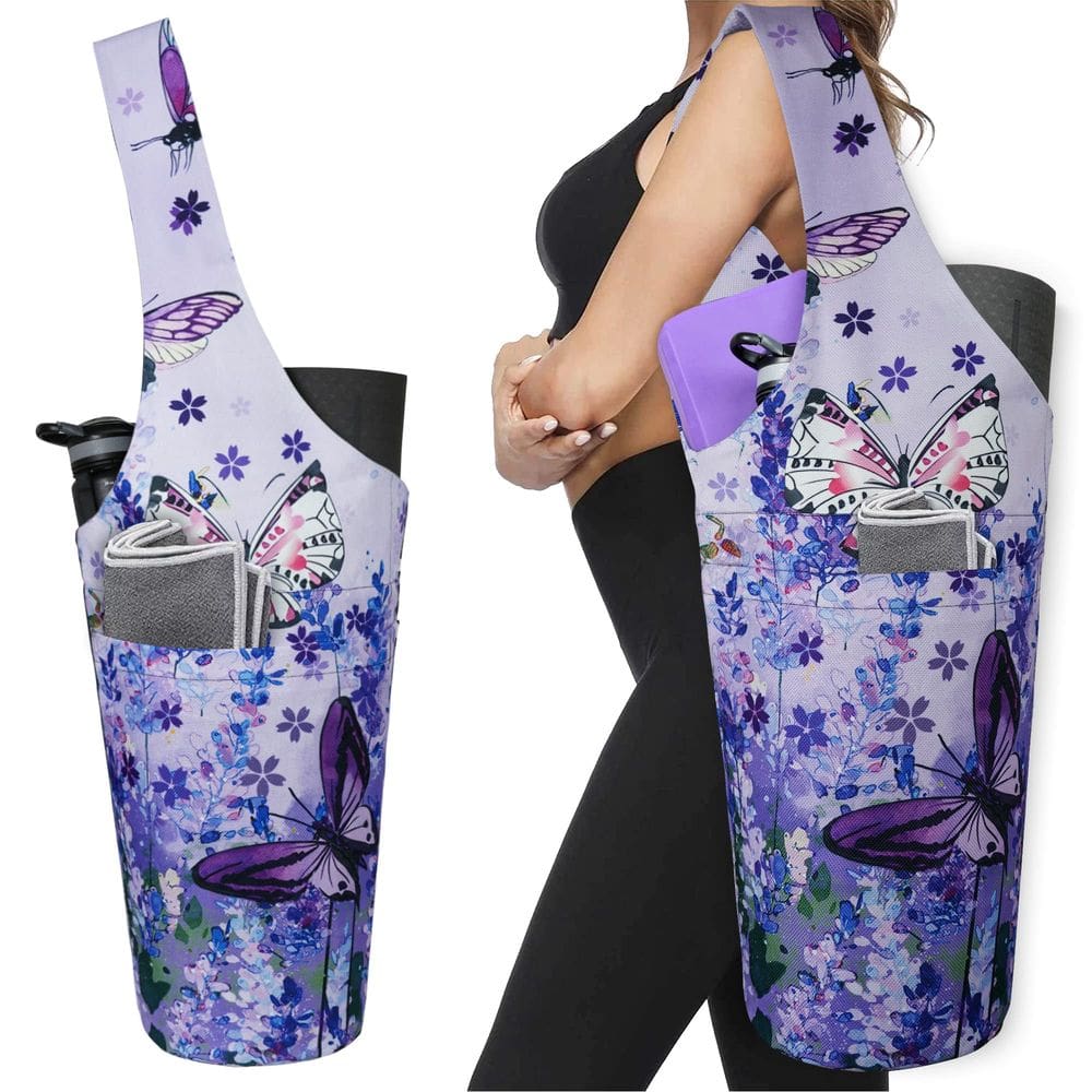 Tapete de ioga Bagyg, sacola longa com bolsos com estampa de borboleta
