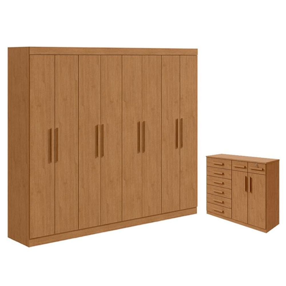 Guarda Roupa Casal Andara Soft e Cômoda Sapateira Toronto Amêndoa Clean - Lopas
