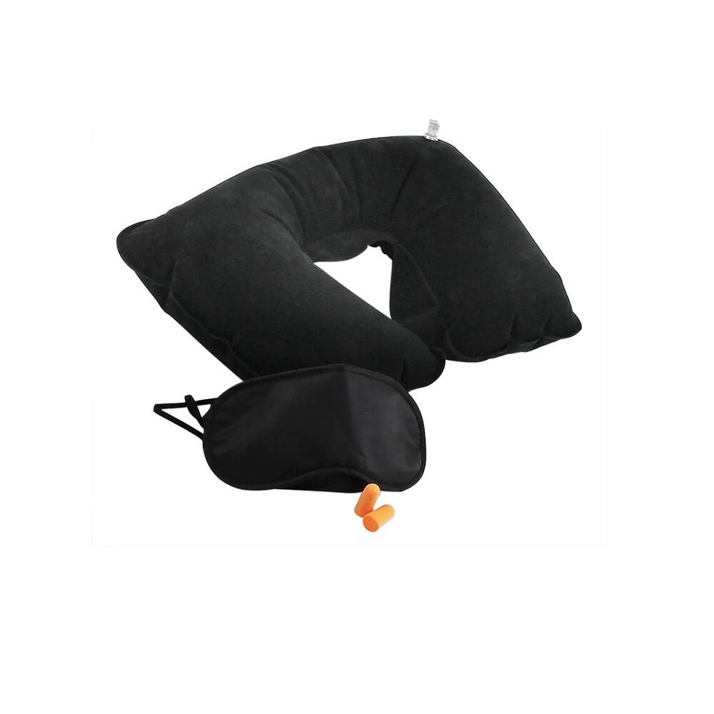 Kit Viagem Inflável + Máscara + Tapa Ouvidos, Preto