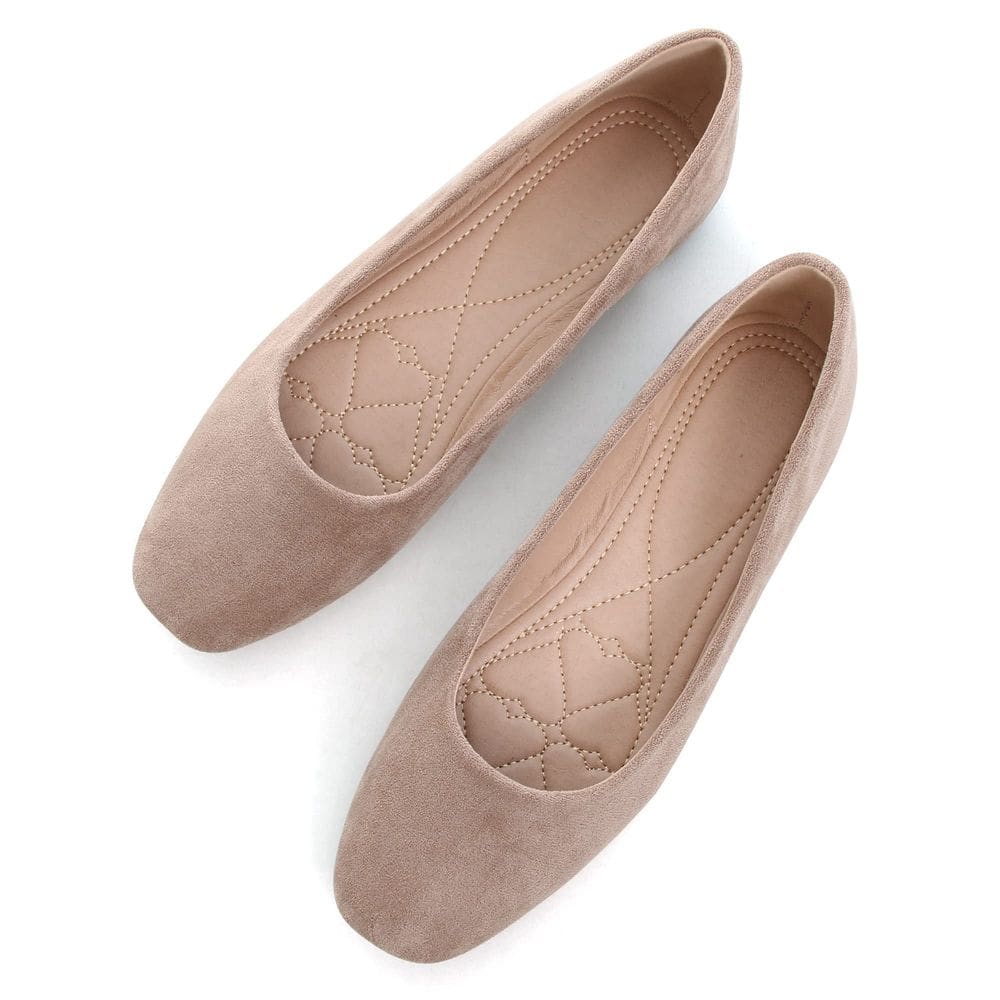 Flats SAILING LU Khaki para mulheres com bico quadrado, tamanho 7,5