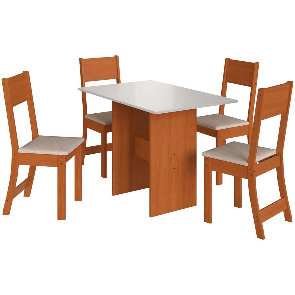 Conjunto Mesa e Cadeira 4 Lugares Retangular 108x68cm Freijó Off-White