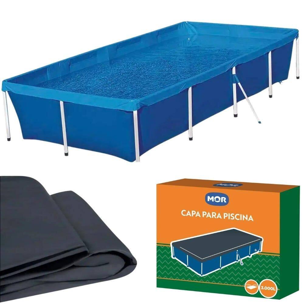 Piscina com Armação 3.000L 58x164x320CM e Capa para Piscina 3.000L MOR