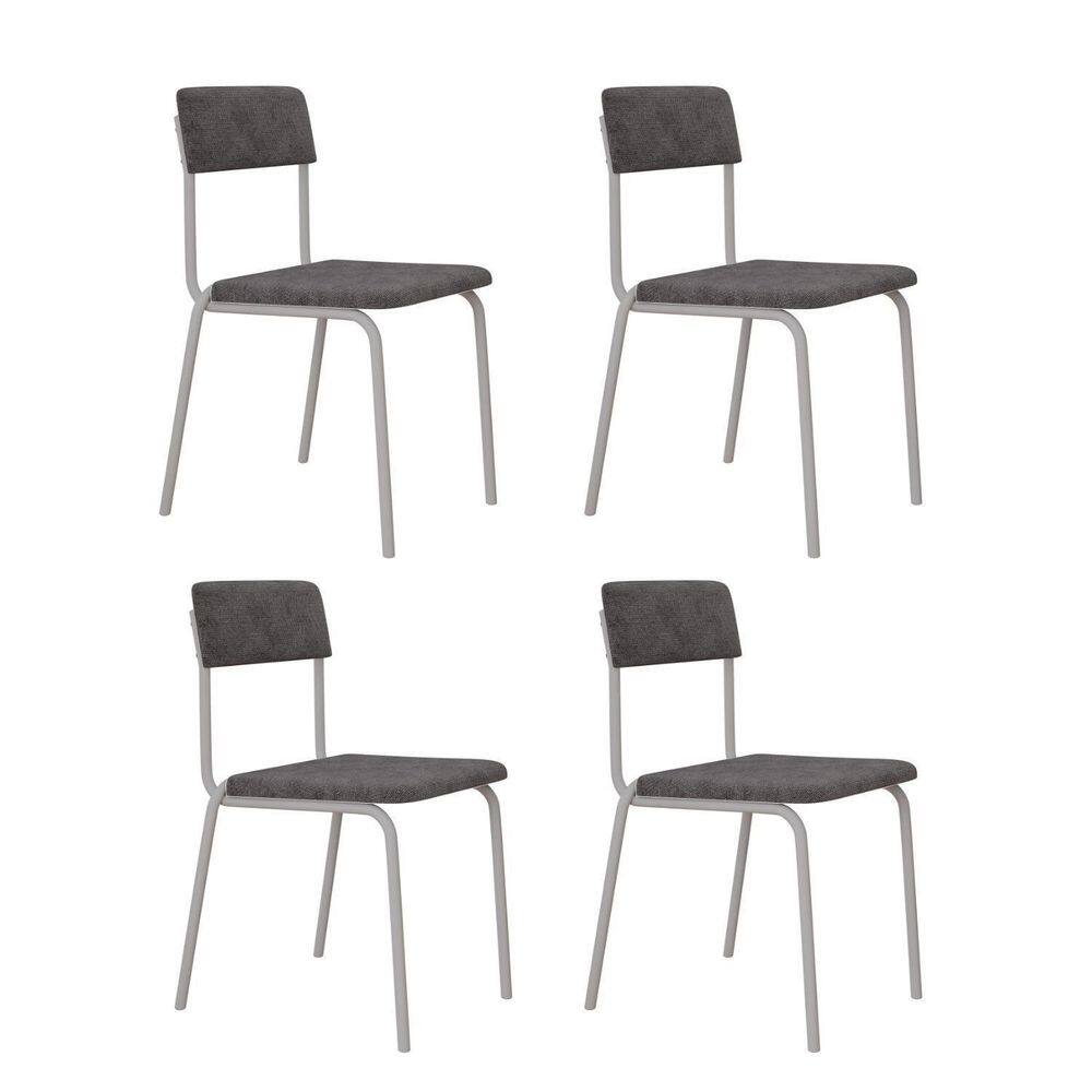 Conjunto 4 Cadeiras Estofadas Fixa Empilhável Fit Névoa Prata City / Branco Fosco