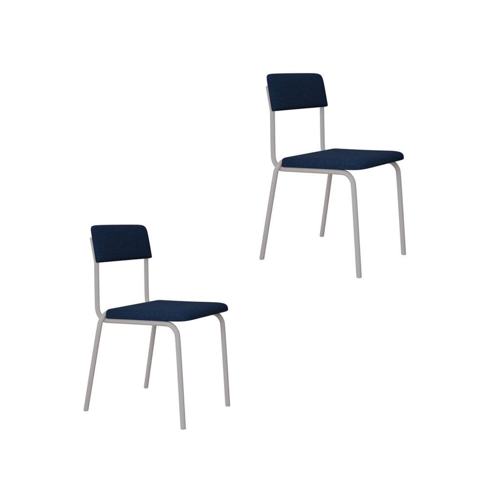 Conjunto 2 Cadeiras Estofadas Fixa Empilhável Fit Azul City / Branco Fosco MT