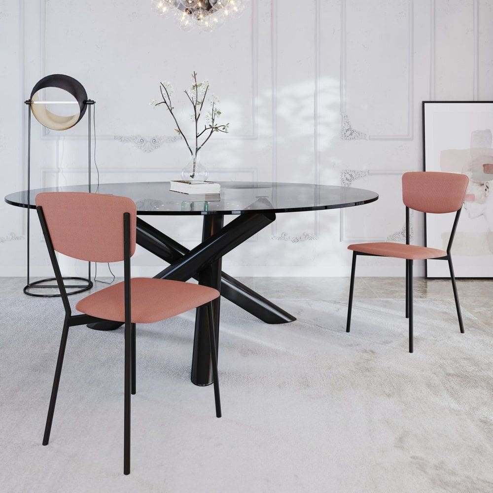 Cadeira Fixa Estofada Vintage Retrô com 2 Unidades Rosê /Preto