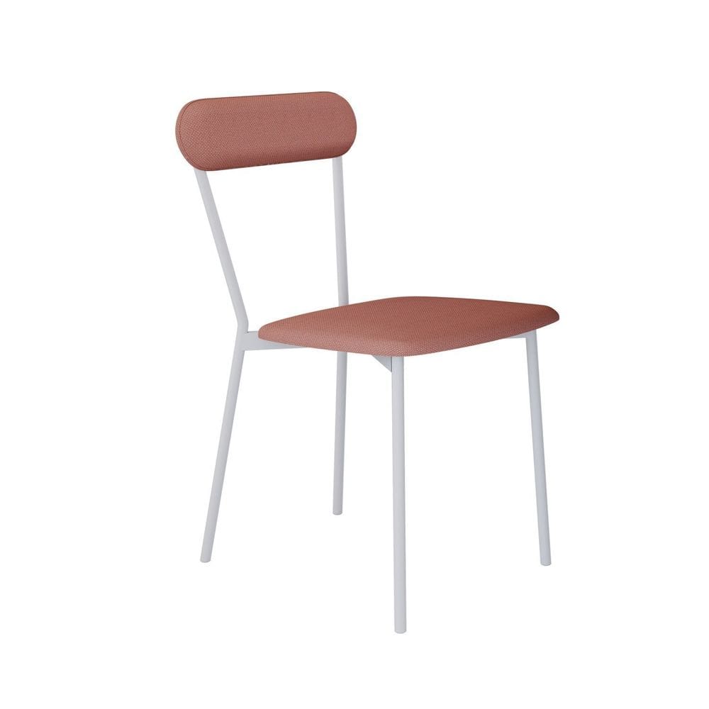 Cadeira Fixa Estofada Vintage Emília Marte Terra Rosê/Branco Fosco