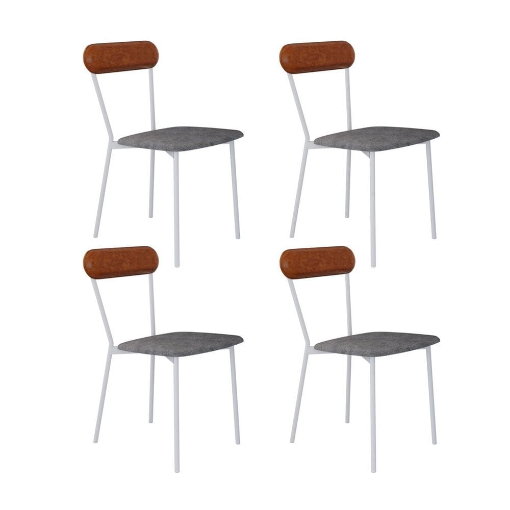 Cadeira Fixa Estofada Vintage Emília com 4 Unidades Névoa Prata/Caramelo/Branco Fosco