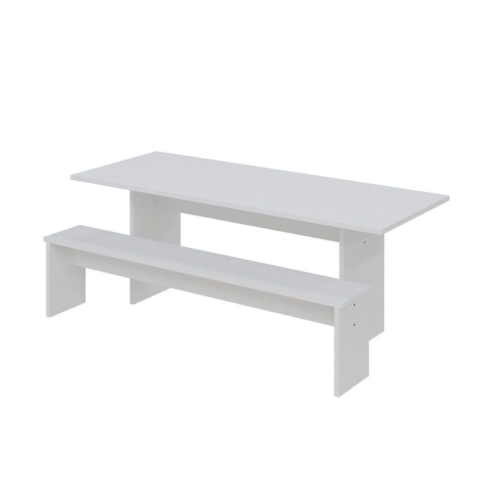 Mesa de Jantar 200x80x74cm 2,5cm com 1 Banco Essence Branco