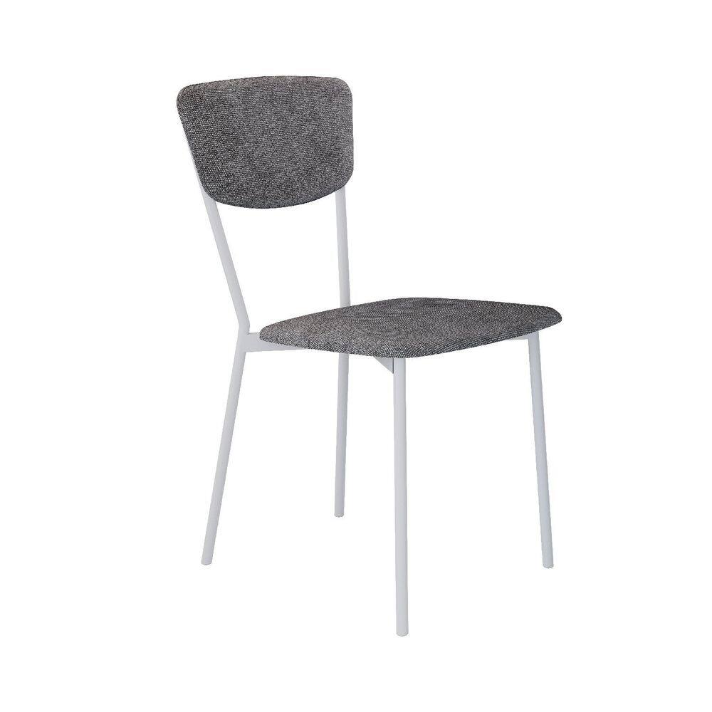 Cadeira Fixa Estofada Vintage Retrô Névoa Prata/Branco Fosco