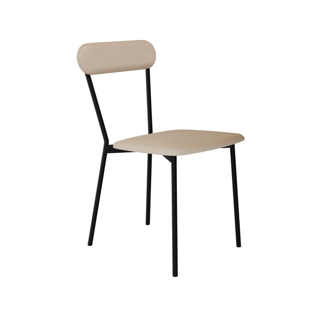 Cadeira Fixa Estofada Vintage Emília Areia/Preto