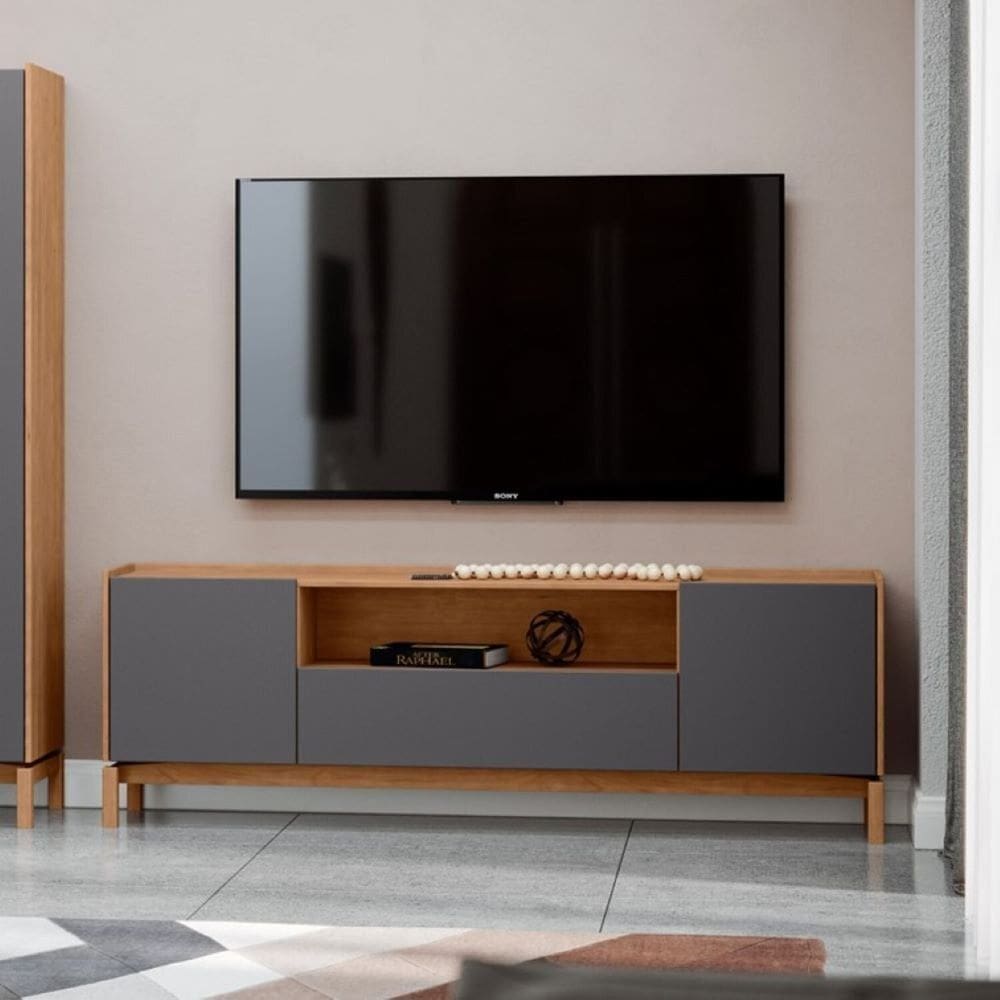 Rack 2 Portas 2 Gavetas Barcelona 60,5x180x40 cm Tauari/Concret