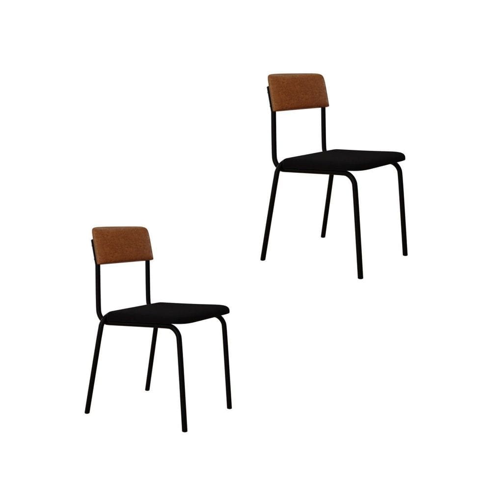 Conjunto 2 Cadeiras Estofadas Fixa Empilhável Fit Preto / Caramelo / Preto Fosco MT