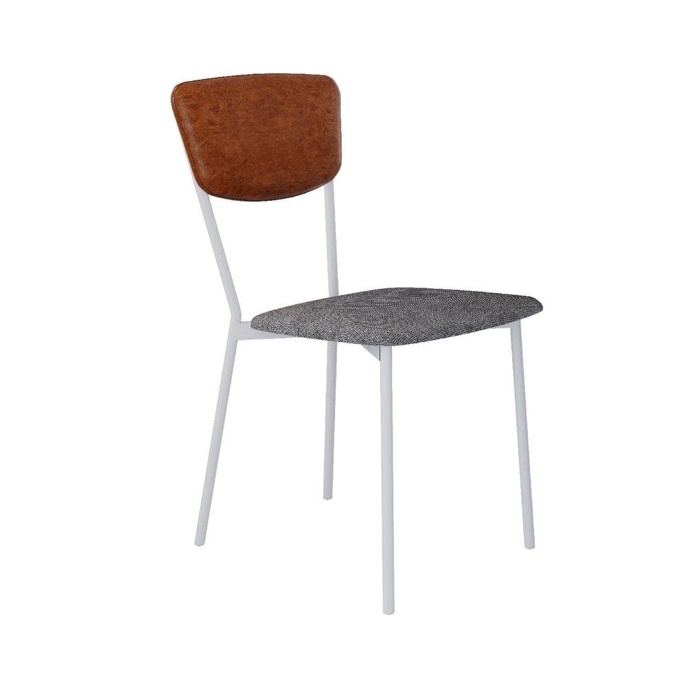 Cadeira Fixa Estofada Vintage Retrô Névoa Prata/Caramelo/Branco Fosco