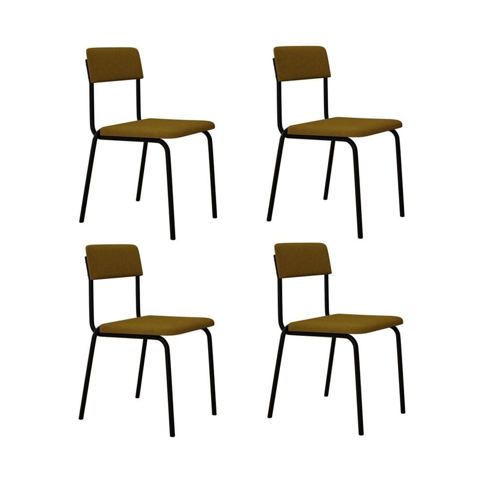 Conjunto 4 Cadeiras Estofadas Fixa Empilhável Fit Mostarda City / Preto Fosco