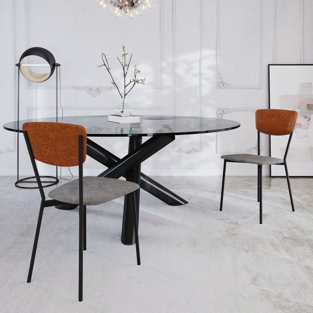 Cadeira Fixa Estofada Vintage Retrô com 2 Unidades Prata /Caramelo/Preto