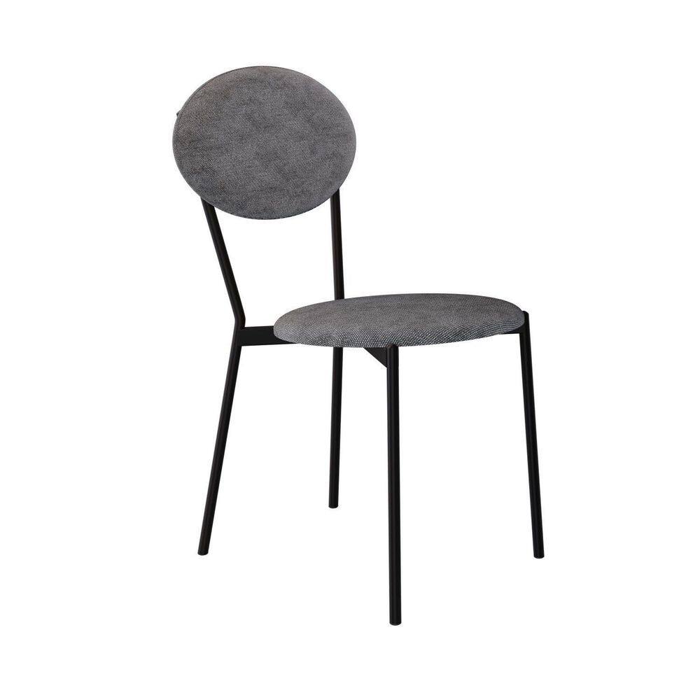Cadeira Fixa Estofada Vintage Elipse Névoa Prata/Preto Fosco