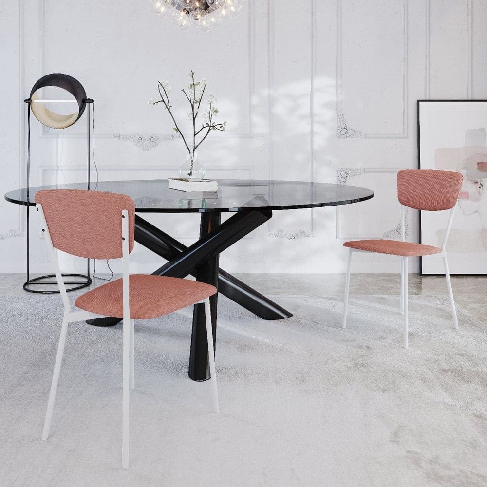 Cadeira Fixa Estofada Vintage Retrô com 2 Unidades Rosê/Branco