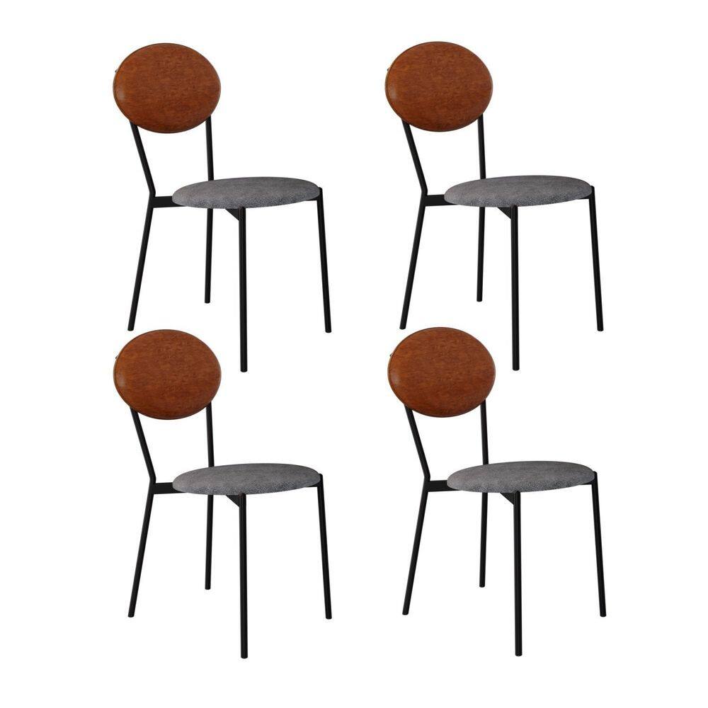 Cadeira Fixa Estofada Vintage Elipse com 4 Unidades Névoa Prata /Caramelo/Preto Fosco