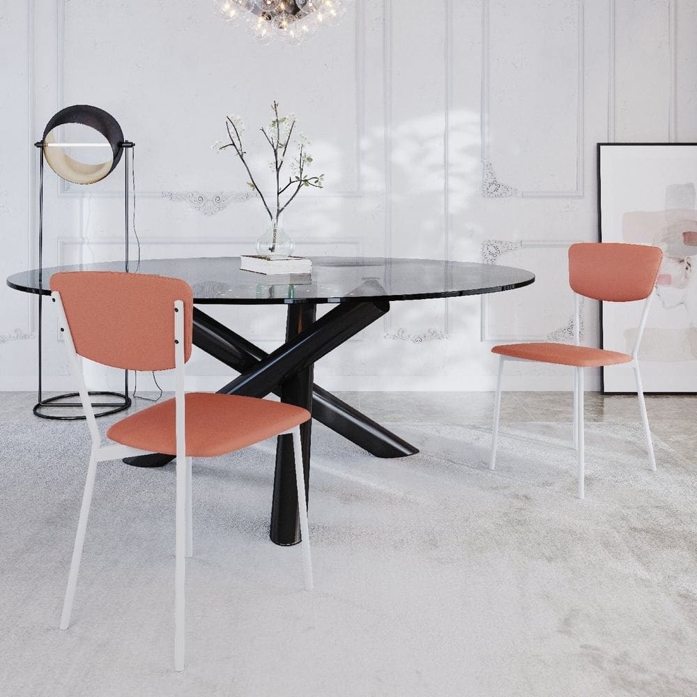 Cadeira Fixa Estofada Vintage Retrô com 2 Unidades Rosê/Branco