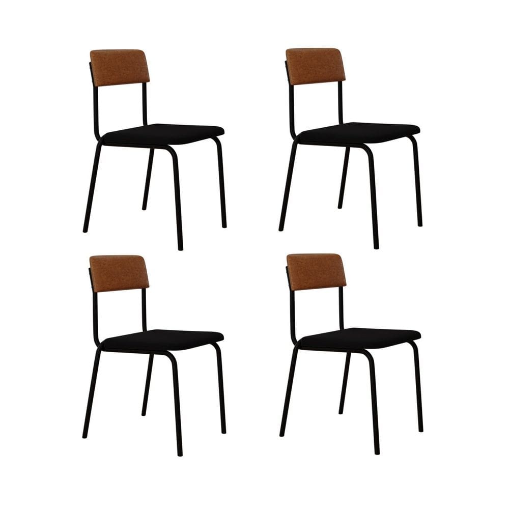 Conjunto 4 Cadeiras Estofadas Fixa Empilhável Fit Preto / Caramelo / Preto Fosco